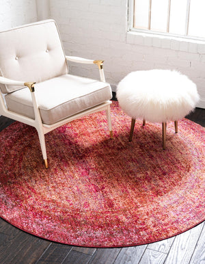 Red 6' 1 x 6' 1 Austin Round Area Rug 100% Polyester Durable Cotton Backing Living Dining Room Bedroom Office Vintage Decor Carpet for Sale at Rug Engine
