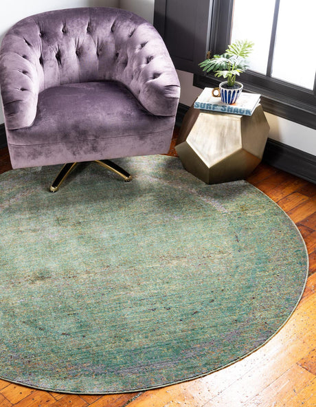 Green 6' 1 x 6' 1 Austin Round Area Rug 100% Polyester Durable Cotton Backing Living Dining Room Bedroom Office Vintage Decor Carpet for Sale at Rug Engine