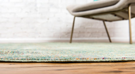 Green 6' 1 x 6' 1 Austin Round Area Rug 100% Polyester Durable Cotton Backing Living Dining Room Bedroom Office Vintage Decor Carpet for Sale at Rug Engine