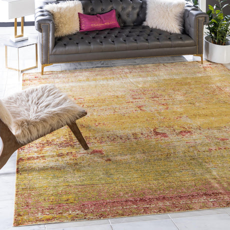 Yellow 8' x 8' Austin Square Area Rug 100% Polyester Durable Cotton Backing Living Dining Room Bedroom Office Vintage Decor Carpet for Sale at Rug Engine