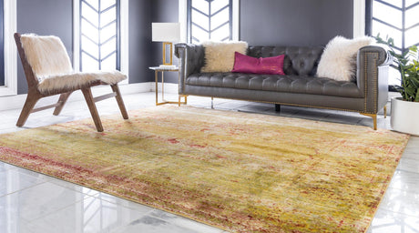Yellow 8' x 8' Austin Square Area Rug 100% Polyester Durable Cotton Backing Living Dining Room Bedroom Office Vintage Decor Carpet for Sale at Rug Engine