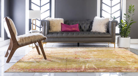 Yellow 8' x 8' Austin Square Area Rug 100% Polyester Durable Cotton Backing Living Dining Room Bedroom Office Vintage Decor Carpet for Sale at Rug Engine