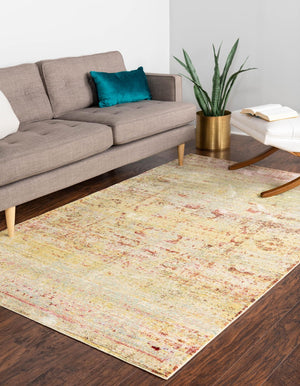Yellow 5' 1 x 8' Austin Rectangle Area Rug 100% Polyester Durable Cotton Backing Living Dining Room Bedroom Office Vintage Decor Carpet for Sale at Rug Engine