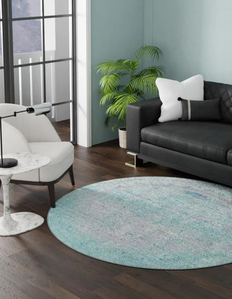Light Blue 6' 1 x 6' 1 Austin Round Area Rug 100% Polyester Durable Cotton Backing Living Dining Room Bedroom Office Vintage Decor Carpet for Sale at Rug Engine