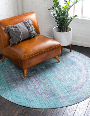 Light Blue 6' 1 x 6' 1 Austin Round Area Rug 100% Polyester Durable Cotton Backing Living Dining Room Bedroom Office Vintage Decor Carpet for Sale at Rug Engine