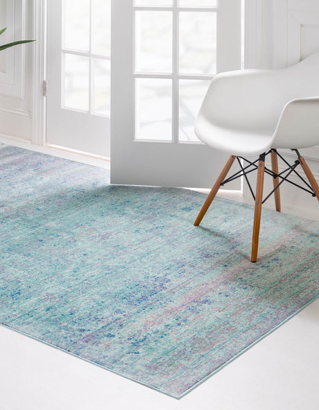 Light Blue 7' 1 x 10' Austin Rectangle Area Rug 100% Polyester Durable Cotton Backing Living Dining Room Bedroom Office Vintage Decor Carpet for Sale at Rug Engine