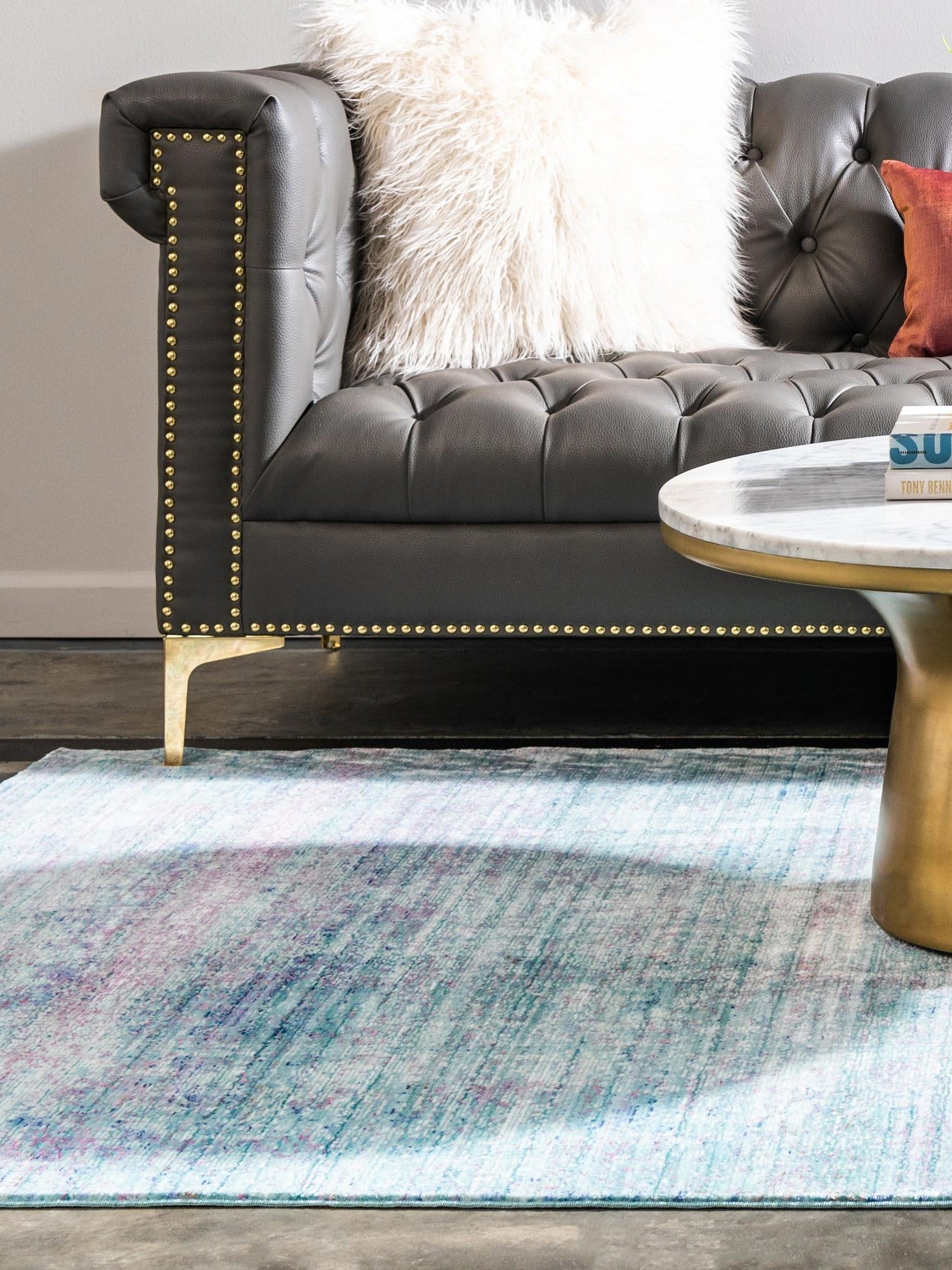 Light Blue 7' 1 x 10' Austin Rectangle Area Rug 100% Polyester Durable Cotton Backing Living Dining Room Bedroom Office Vintage Decor Carpet for Sale at Rug Engine