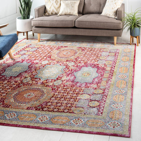 Beige 8' x 8' Austin Square Area Rug 100% Polyester Durable Cotton Backing Living Dining Room Bedroom Office Vintage Decor Carpet for Sale at Rug Engine