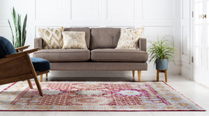Beige 8' x 8' Austin Square Area Rug 100% Polyester Durable Cotton Backing Living Dining Room Bedroom Office Vintage Decor Carpet for Sale at Rug Engine