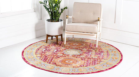 Beige 6' 1 x 6' 1 Austin Round Area Rug 100% Polyester Durable Cotton Backing Living Dining Room Bedroom Office Vintage Decor Carpet for Sale at Rug Engine