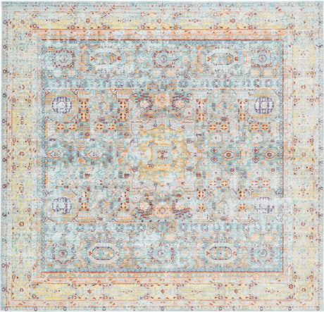 Light Blue 8' x 8' Austin Square Area Rug 100% Polyester Durable Cotton Backing Living Dining Room Bedroom Office Vintage Decor Carpet for Sale at Rug Engine