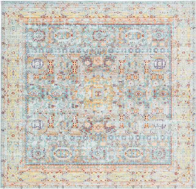 Light Blue 8' x 8' Austin Square Area Rug 100% Polyester Durable Cotton Backing Living Dining Room Bedroom Office Vintage Decor Carpet for Sale at Rug Engine