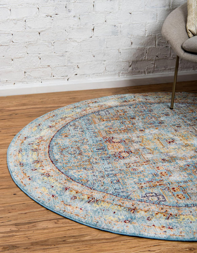 Light Blue 5' 3 x 5' 3 Austin Round Area Rug 100% Polyester Durable Cotton Backing Living Dining Room Bedroom Office Vintage Decor Carpet for Sale at Rug Engine