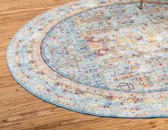 Light Blue 5' 3 x 5' 3 Austin Round Area Rug 100% Polyester Durable Cotton Backing Living Dining Room Bedroom Office Vintage Decor Carpet for Sale at Rug Engine