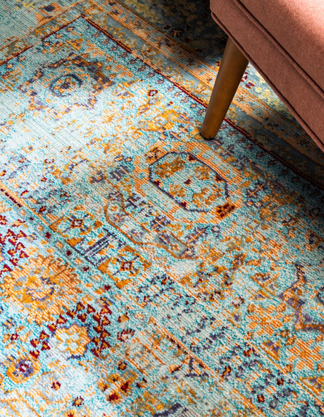 Light Blue 4' x 4' Austin Round Area Rug 100% Polyester Durable Cotton Backing Living Dining Room Bedroom Office Vintage Decor Carpet for Sale at Rug Engine
