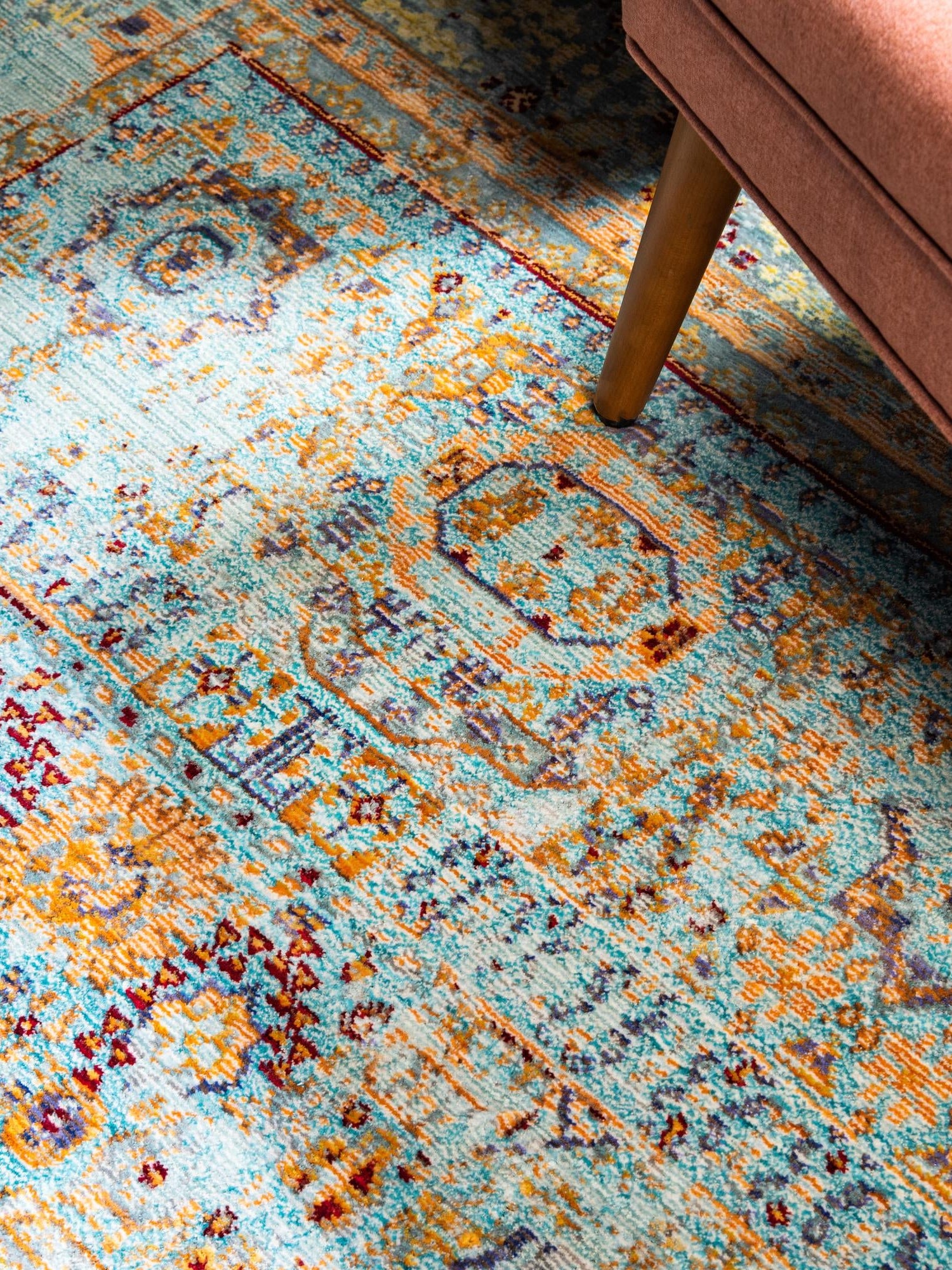 Light Blue 6' 1 x 6' 1 Austin Round Area Rug 100% Polyester Durable Cotton Backing Living Dining Room Bedroom Office Vintage Decor Carpet for Sale at Rug Engine