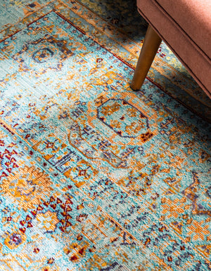 Light Blue 5' 3 x 5' 3 Austin Round Area Rug 100% Polyester Durable Cotton Backing Living Dining Room Bedroom Office Vintage Decor Carpet for Sale at Rug Engine