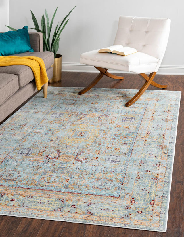 Light Blue 6' 1 x 9' Austin Rectangle Area Rug 100% Polyester Durable Cotton Backing Living Dining Room Bedroom Office Vintage Decor Carpet for Sale at Rug Engine