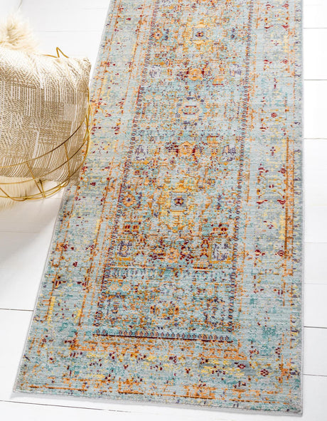 Light Blue 2' 7 x 9' 10 Austin Runner Area Rug 100% Polyester Durable Cotton Backing Living Dining Room Bedroom Office Vintage Decor Carpet for Sale at Rug Engine