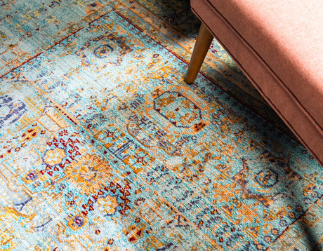 Light Blue 2' 7 x 9' 10 Austin Runner Area Rug 100% Polyester Durable Cotton Backing Living Dining Room Bedroom Office Vintage Decor Carpet for Sale at Rug Engine