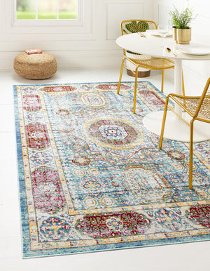 Blue 5' 1 x 8' Austin Rectangle Area Rug 100% Polyester Durable Cotton Backing Living Dining Room Bedroom Office Vintage Decor Carpet for Sale at Rug Engine