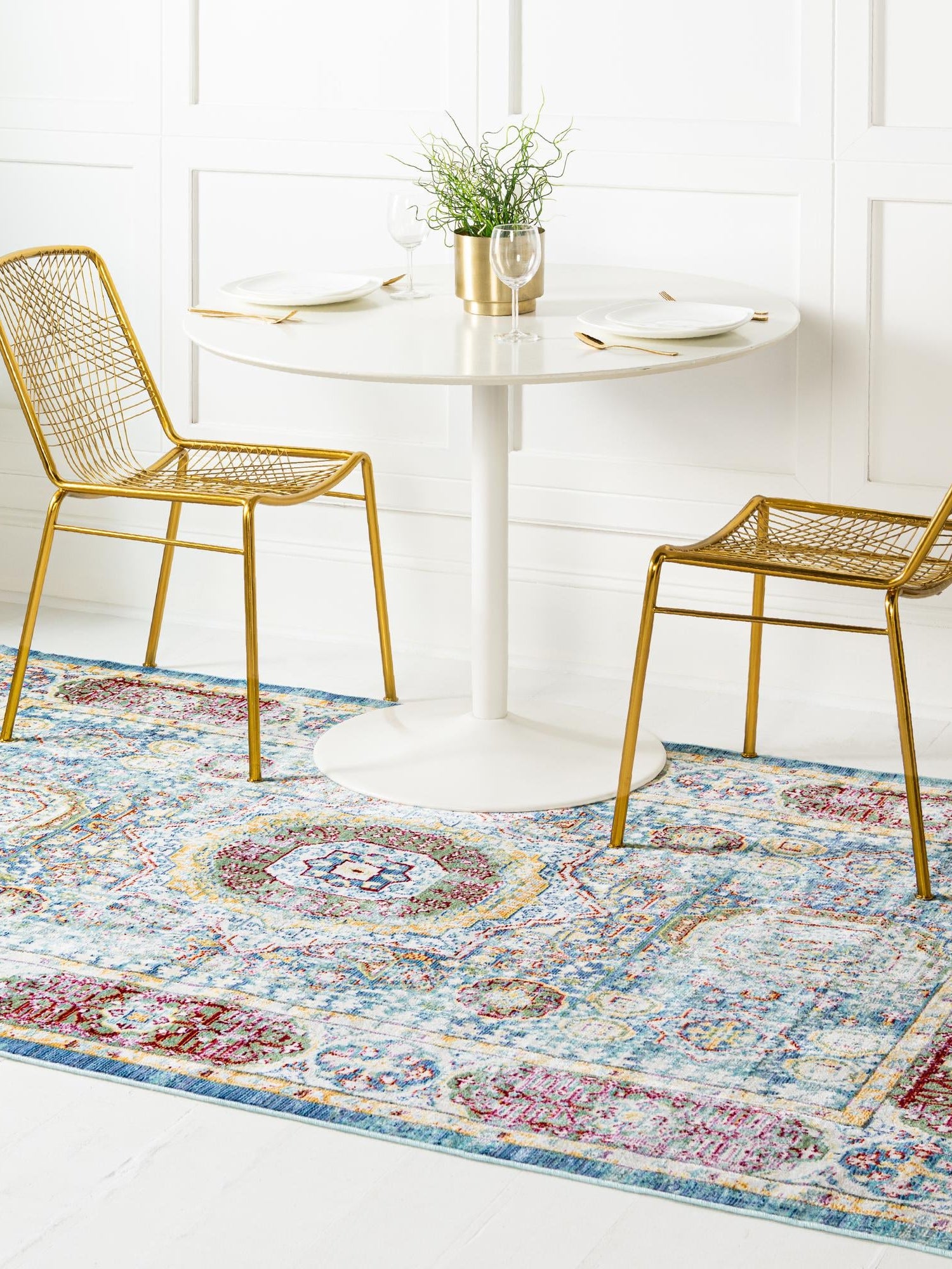 Blue 5' 1 x 8' Austin Rectangle Area Rug 100% Polyester Durable Cotton Backing Living Dining Room Bedroom Office Vintage Decor Carpet for Sale at Rug Engine