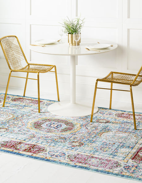 Blue 5' 1 x 8' Austin Rectangle Area Rug 100% Polyester Durable Cotton Backing Living Dining Room Bedroom Office Vintage Decor Carpet for Sale at Rug Engine
