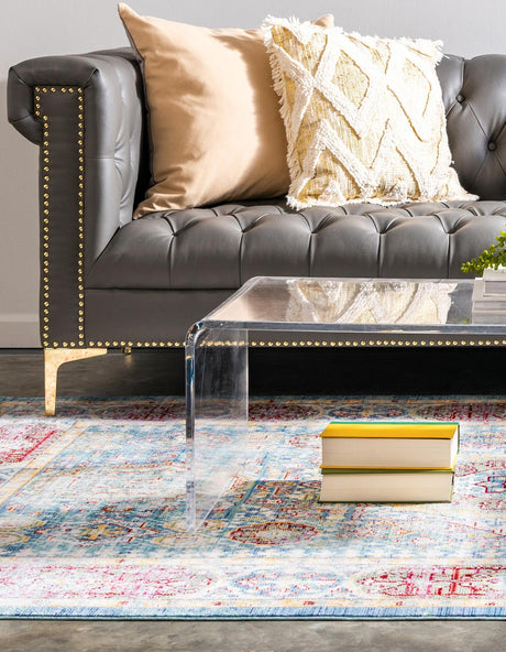 Blue 5' 1 x 8' Austin Rectangle Area Rug 100% Polyester Durable Cotton Backing Living Dining Room Bedroom Office Vintage Decor Carpet for Sale at Rug Engine