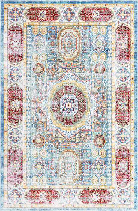 Blue 5' 1 x 8' Austin Rectangle Area Rug 100% Polyester Durable Cotton Backing Living Dining Room Bedroom Office Vintage Decor Carpet for Sale at Rug Engine