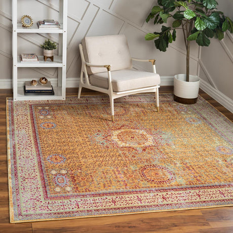 Gold 8' x 8' Austin Square Area Rug 100% Polyester Durable Cotton Backing Living Dining Room Bedroom Office Vintage Decor Carpet for Sale at Rug Engine