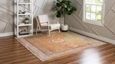 Gold 8' x 8' Austin Square Area Rug 100% Polyester Durable Cotton Backing Living Dining Room Bedroom Office Vintage Decor Carpet for Sale at Rug Engine