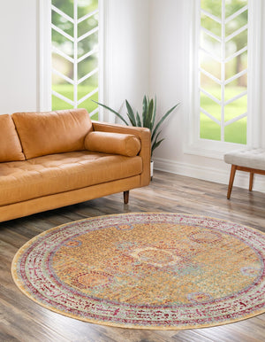 Gold 5' 3 x 5' 3 Austin Round Area Rug 100% Polyester Durable Cotton Backing Living Dining Room Bedroom Office Vintage Decor Carpet for Sale at Rug Engine