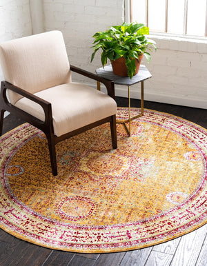 Gold 6' 1 x 6' 1 Austin Round Area Rug 100% Polyester Durable Cotton Backing Living Dining Room Bedroom Office Vintage Decor Carpet for Sale at Rug Engine