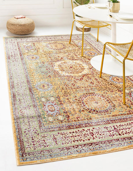 Gold 2' x 3' 1 Austin Rectangle Area Rug 100% Polyester Durable Cotton Backing Living Dining Room Bedroom Office Vintage Decor Carpet for Sale at Rug Engine