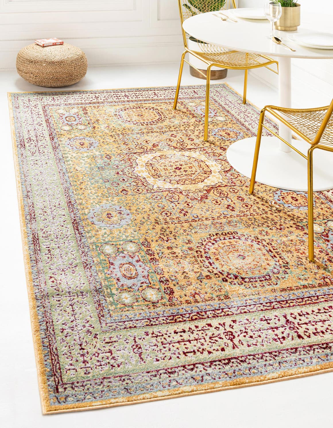 Gold 10' x 13' 1 Austin Rectangle Area Rug 100% Polyester Durable Cotton Backing Living Dining Room Bedroom Office Vintage Decor Carpet for Sale at Rug Engine