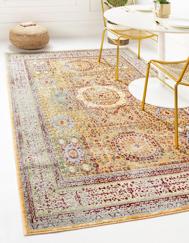Gold 6' x 9' Austin Rectangle Area Rug 100% Polyester Durable Cotton Backing Living Dining Room Bedroom Office Vintage Decor Carpet for Sale at Rug Engine