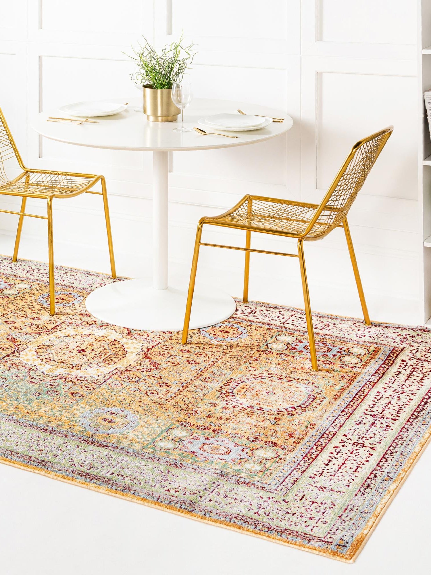 Gold 7' 1 x 10' Austin Rectangle Area Rug 100% Polyester Durable Cotton Backing Living Dining Room Bedroom Office Vintage Decor Carpet for Sale at Rug Engine