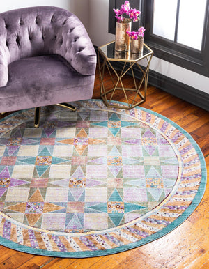 Multicolor 6' 1 x 6' 1 Austin Round Area Rug 100% Polyester Durable Cotton Backing Living Dining Room Bedroom Office Vintage Decor Carpet for Sale at Rug Engine