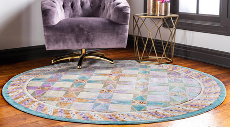 Multicolor 6' 1 x 6' 1 Austin Round Area Rug 100% Polyester Durable Cotton Backing Living Dining Room Bedroom Office Vintage Decor Carpet for Sale at Rug Engine