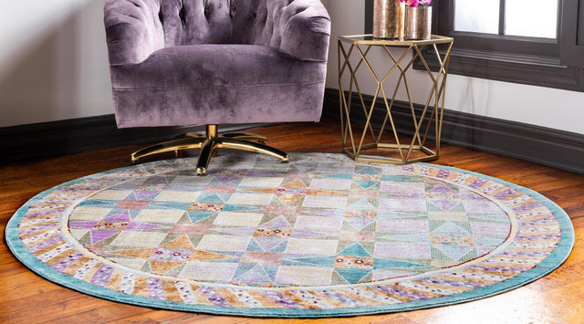 Multicolor 6' 1 x 6' 1 Austin Round Area Rug 100% Polyester Durable Cotton Backing Living Dining Room Bedroom Office Vintage Decor Carpet for Sale at Rug Engine