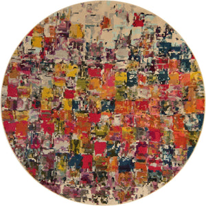 Multicolor 8' x 8' Estrella Round Area Rug 100% Polypropylene Non-Shedding Stain Resistant Carpet Colorful Modern Abstract Design Easy Clean for Home Decor for Sale at Rug Engine