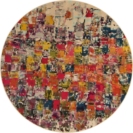 Multicolor 8' x 8' Estrella Round Area Rug 100% Polypropylene Non-Shedding Stain Resistant Carpet Colorful Modern Abstract Design Easy Clean for Home Decor for Sale at Rug Engine