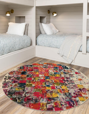 Multicolor 6' 1 x 6' 1 Estrella Round Area Rug 100% Polypropylene Non-Shedding Stain Resistant Carpet Colorful Modern Abstract Design Easy Clean for Home Decor for Sale at Rug Engine