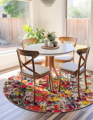 Multicolor 8' x 8' Estrella Round Area Rug 100% Polypropylene Non-Shedding Stain Resistant Carpet Colorful Modern Abstract Design Easy Clean for Home Decor for Sale at Rug Engine