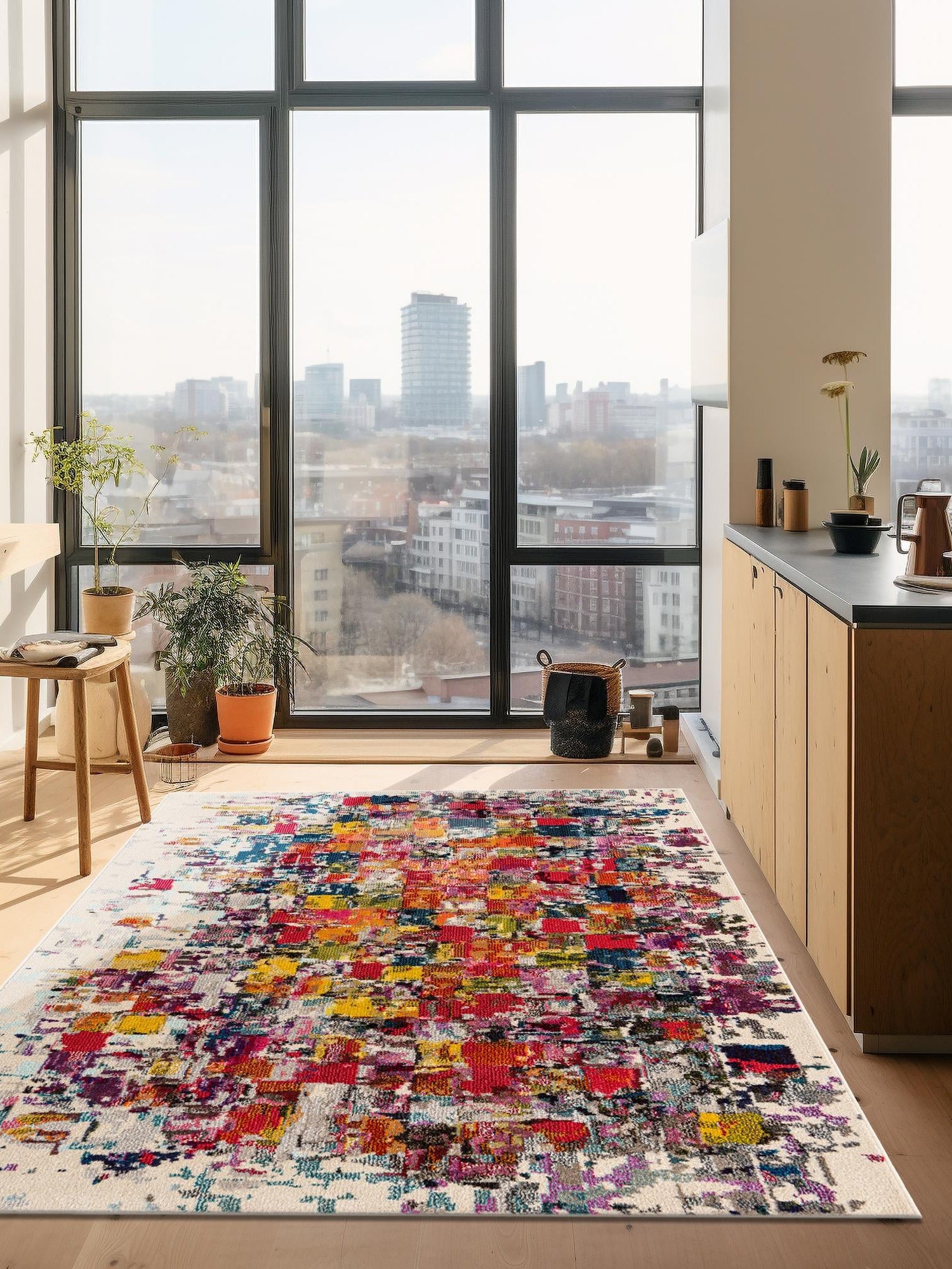 Multicolor 5' 1 x 8' Estrella Rectangle Area Rug 100% Polypropylene Non-Shedding Stain Resistant Carpet Colorful Modern Abstract Design Easy Clean for Home Decor for Sale at Rug Engine
