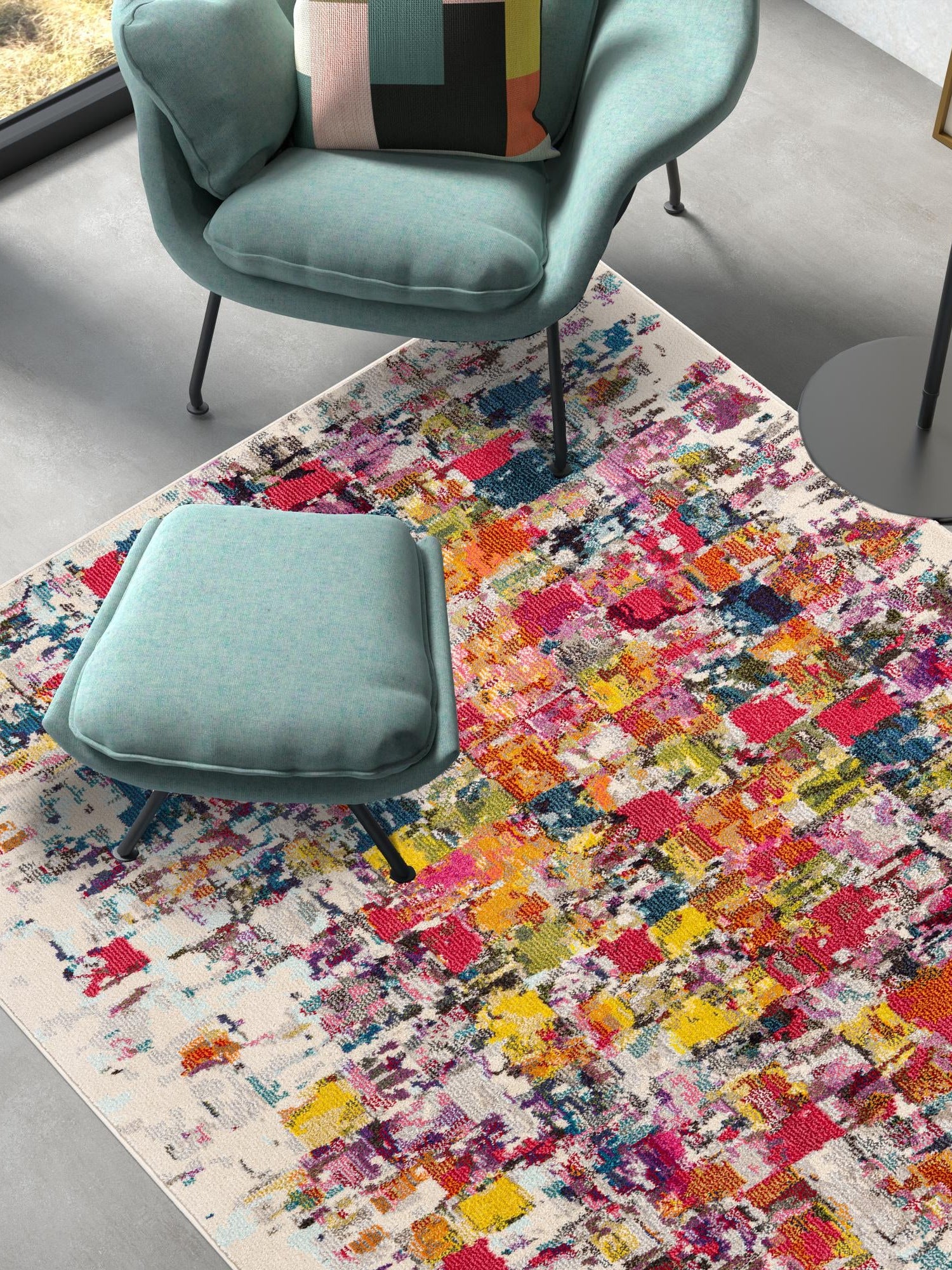 Multicolor 5' 1 x 8' Estrella Rectangle Area Rug 100% Polypropylene Non-Shedding Stain Resistant Carpet Colorful Modern Abstract Design Easy Clean for Home Decor for Sale at Rug Engine