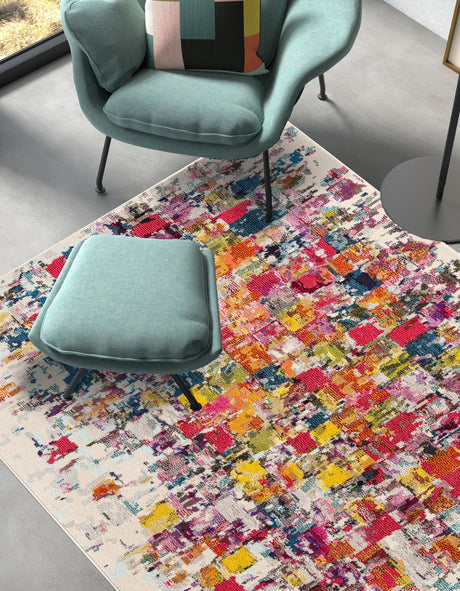 Multicolor 5' 1 x 8' Estrella Rectangle Area Rug 100% Polypropylene Non-Shedding Stain Resistant Carpet Colorful Modern Abstract Design Easy Clean for Home Decor for Sale at Rug Engine