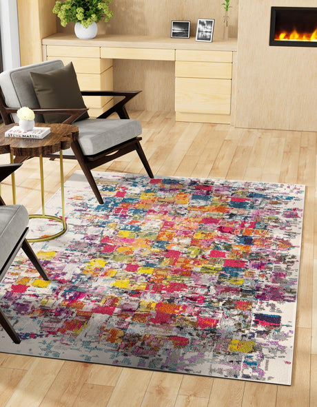Multicolor 8' x 11' Estrella Rectangle Area Rug 100% Polypropylene Non-Shedding Stain Resistant Carpet Colorful Modern Abstract Design Easy Clean for Home Decor for Sale at Rug Engine