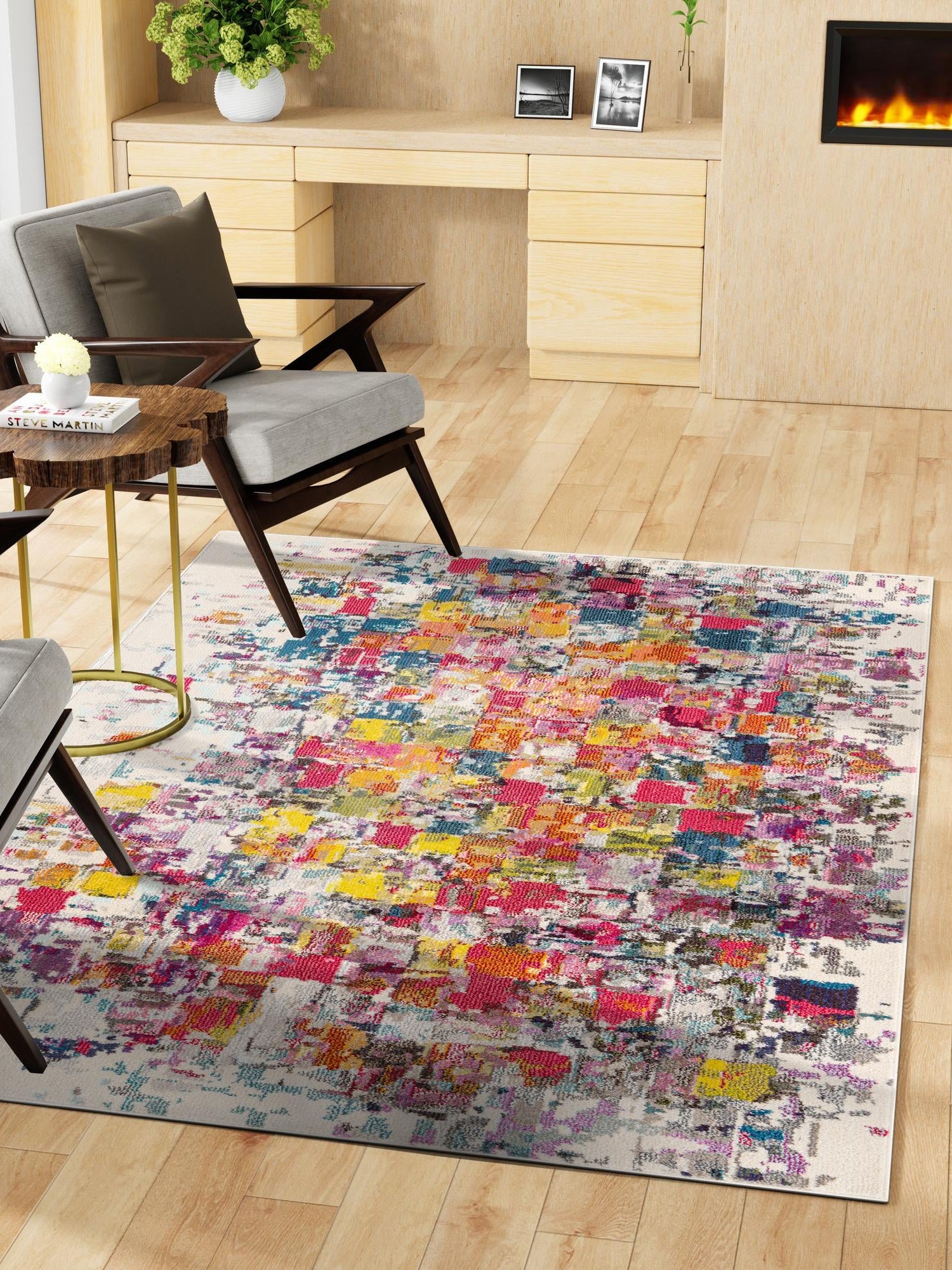 Multicolor 5' 1 x 8' Estrella Rectangle Area Rug 100% Polypropylene Non-Shedding Stain Resistant Carpet Colorful Modern Abstract Design Easy Clean for Home Decor for Sale at Rug Engine