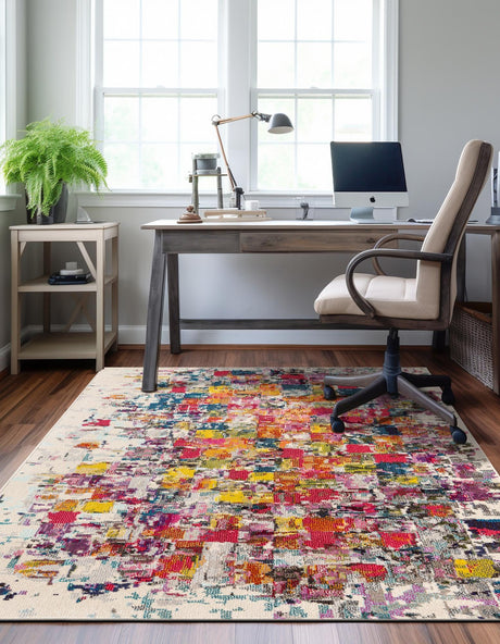 Multicolor 8' x 11' Estrella Rectangle Area Rug 100% Polypropylene Non-Shedding Stain Resistant Carpet Colorful Modern Abstract Design Easy Clean for Home Decor for Sale at Rug Engine